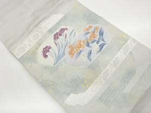 引箔菖蒲に花葉模様織出し名古屋帯